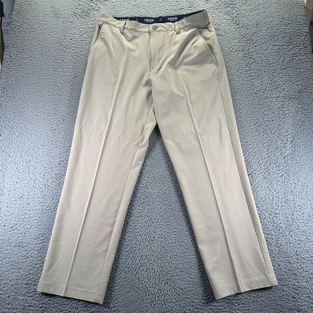 Izod Swingflex Golf Pant Mens 36x32 Beige Polyester Straight Performance Stretch